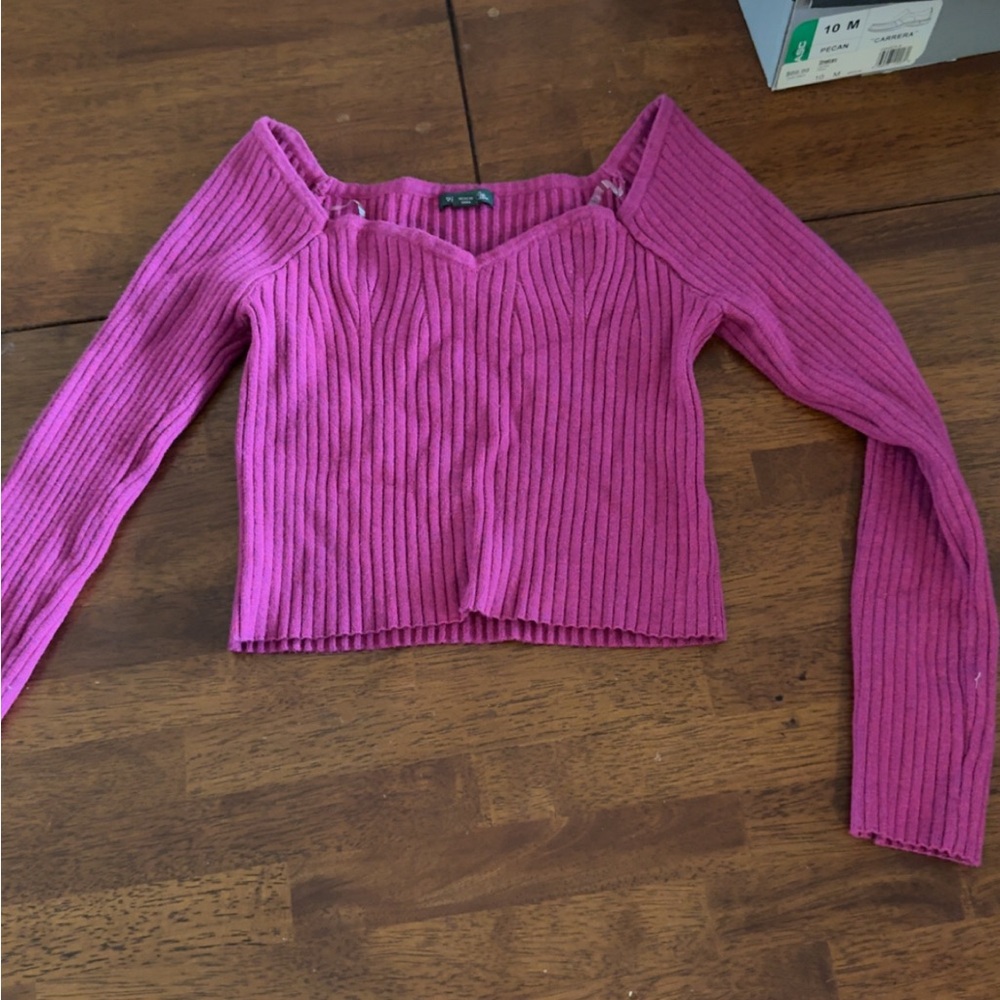 Pink Ribbed Long Sleeve Top